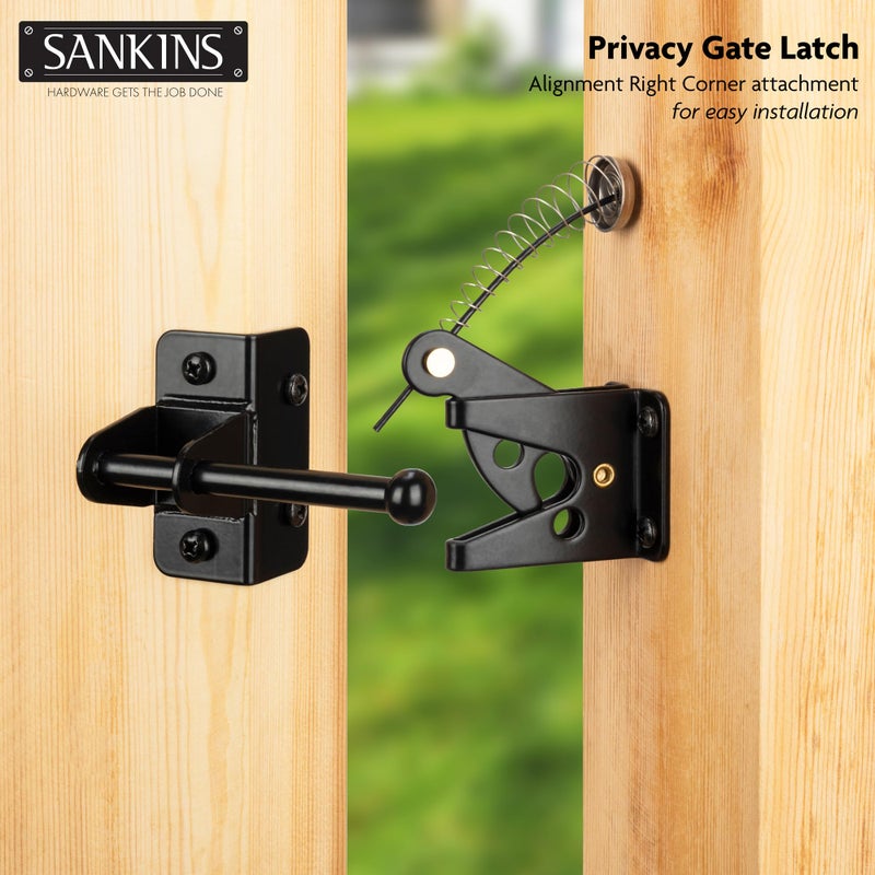 SANKINS Self-Locking Gate Latch with Spring Cable Pull for Wooden Fence Gate Heavy Duty, Post Mount Automatic Gravity Lever Gate Fence Door Latches for Wooden Fence Pool Garden Shed, Black, 2 Pcs - Image 4